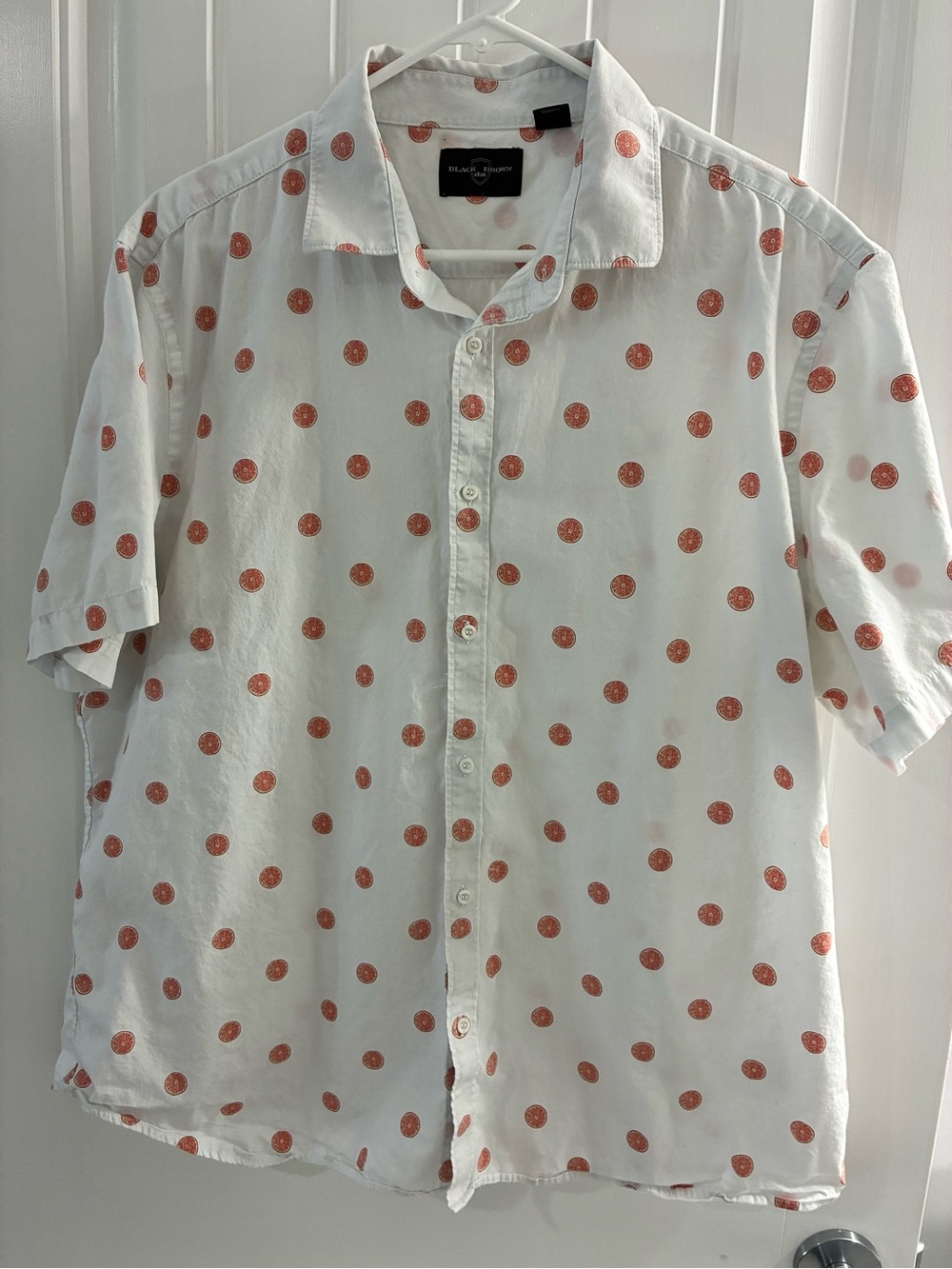 Black Brown Casual Button-Down Shirt in White with Grapefruit Print